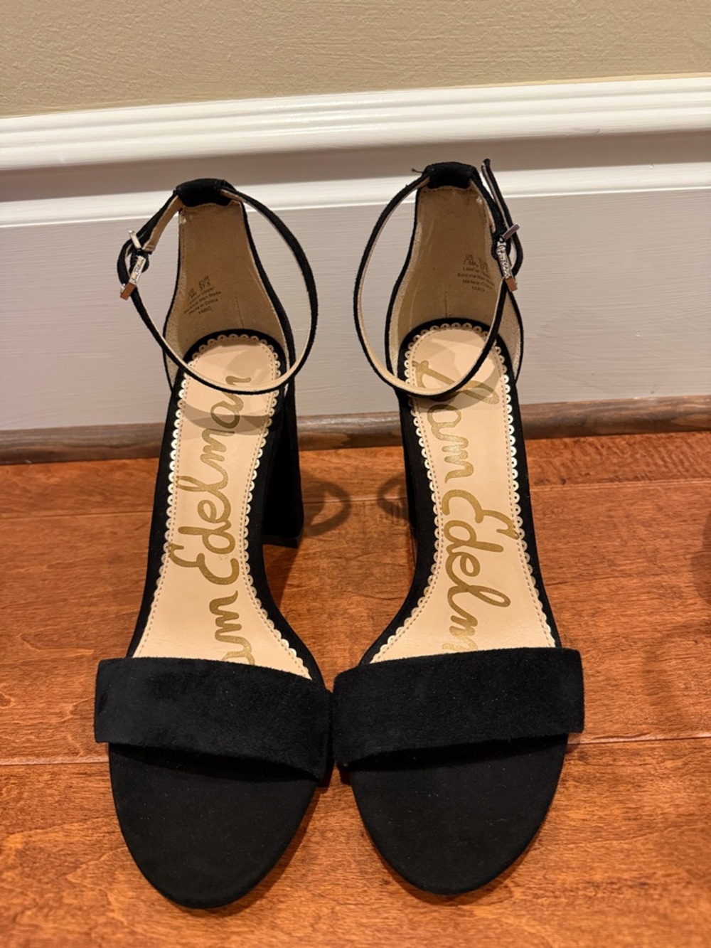 Sam Edelman Black Suede Ankle-Strap Block Heels